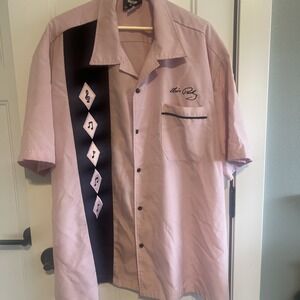 Elvis Presley Graceland Men's Pink/Black Bowling Shirt Rockabilly Made USA 3XL